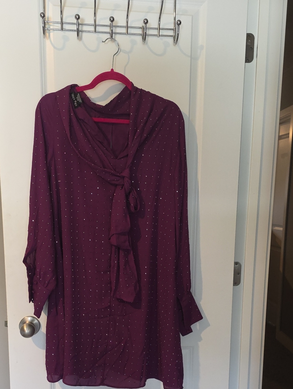 City Chic Purple Tie-Neck Tunic with Sparkle Dots